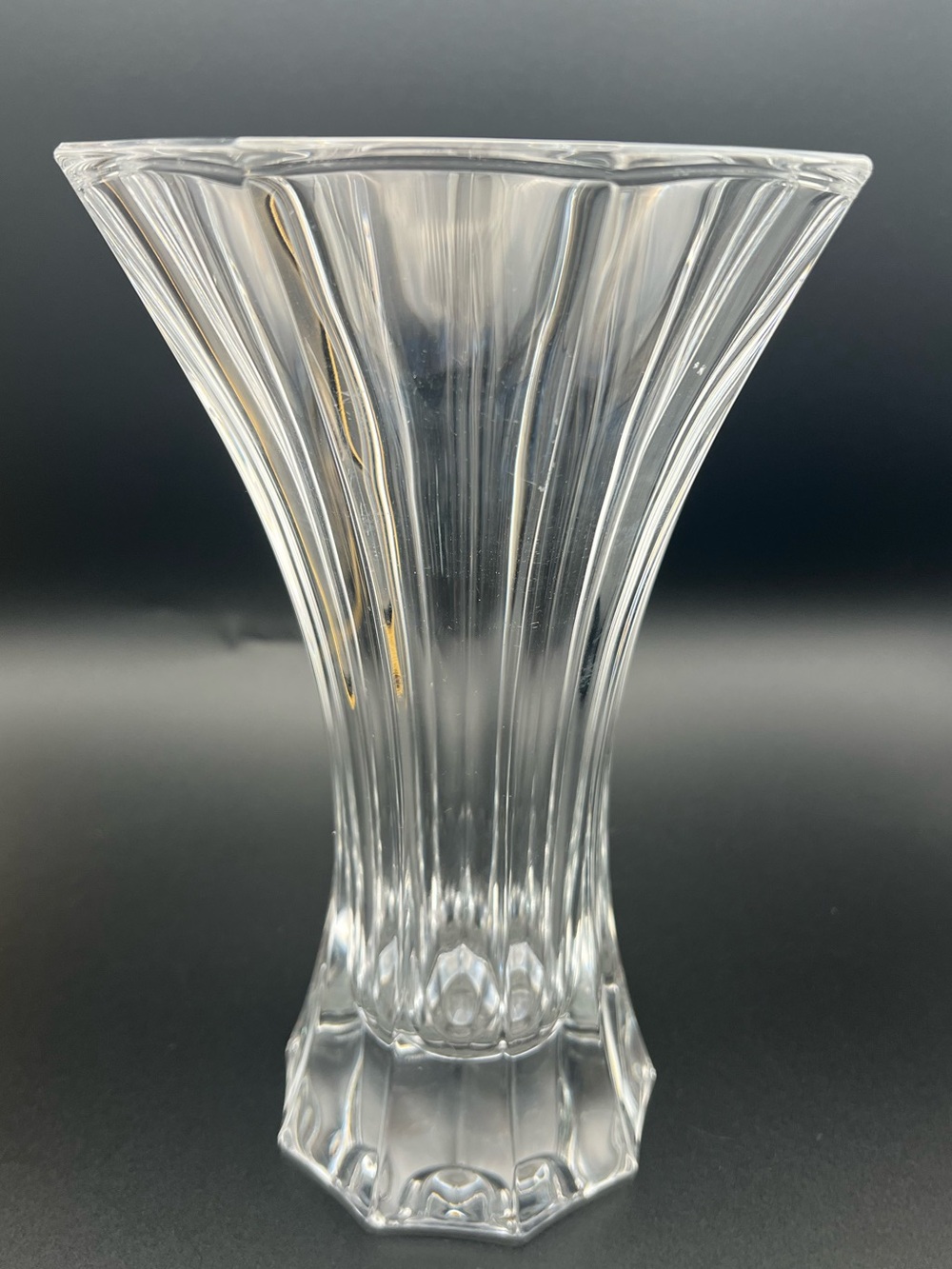 🇩🇪 Nachtmann Saphir Crystal Vase 8.25" Fluted Trumpet Vase Made in Germany